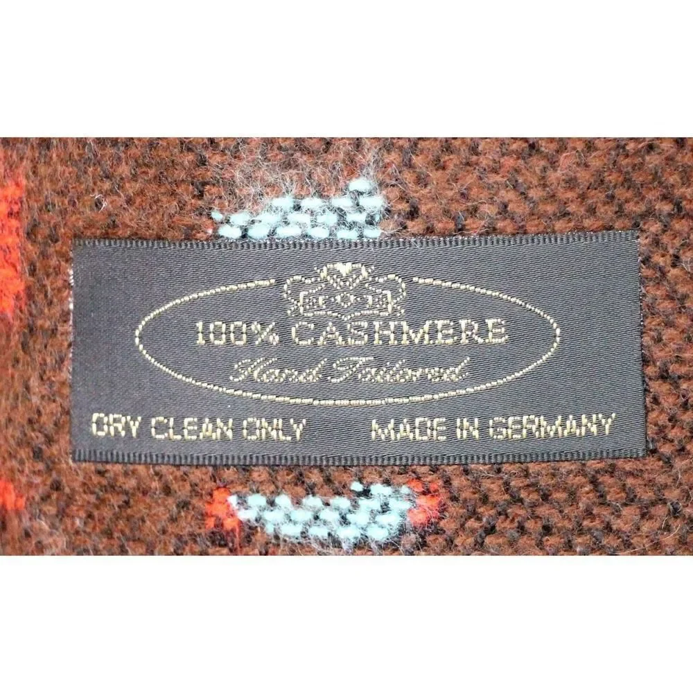 GERMANY BROWN RED BLUE 100% CASHMERE FRINGE SOFT WRAP SCARF (F38
